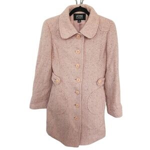 Levine Classics Pink Herringbone Button Front Coat Peter Pan Collar Women Small